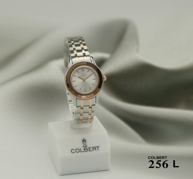 ساعت مچی زنانه Colbert کلبرت فلزی دورقاب طرح سرامیک بند استیل رزگلد قاب استیل صفحه استیل کد 256