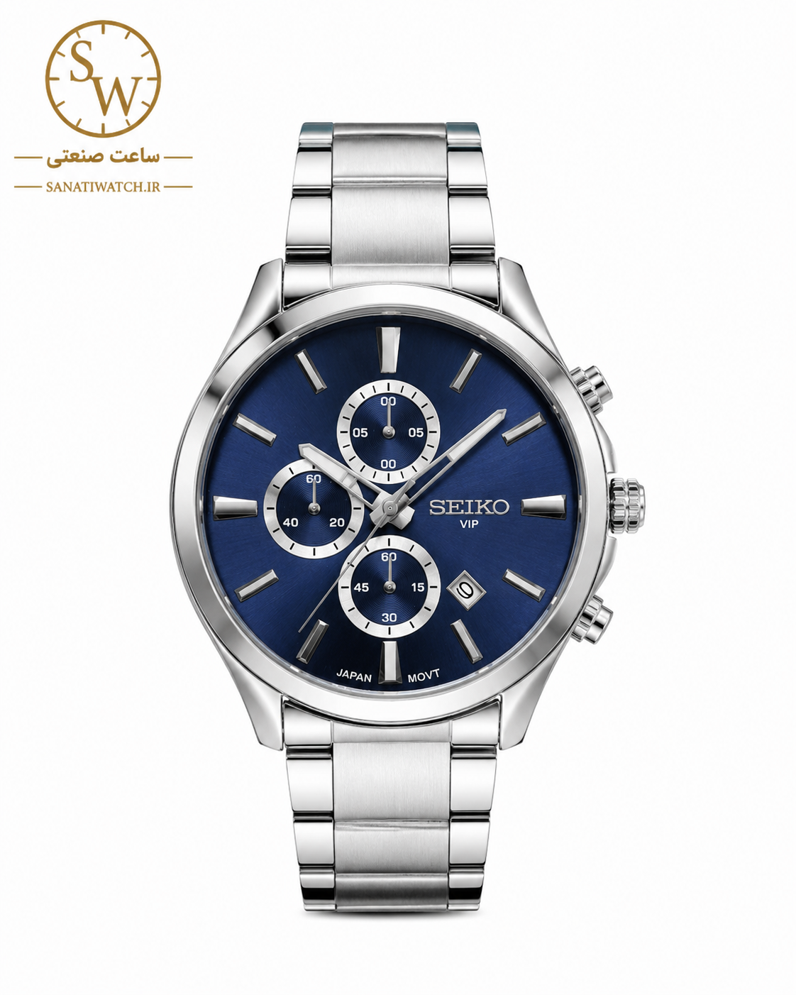 ساعت مچی مردانه SEIKO سیکو فلزی سه موتور فعال کورنوگراف بندو قاب استیل صفحه سورمه ای کد 8018