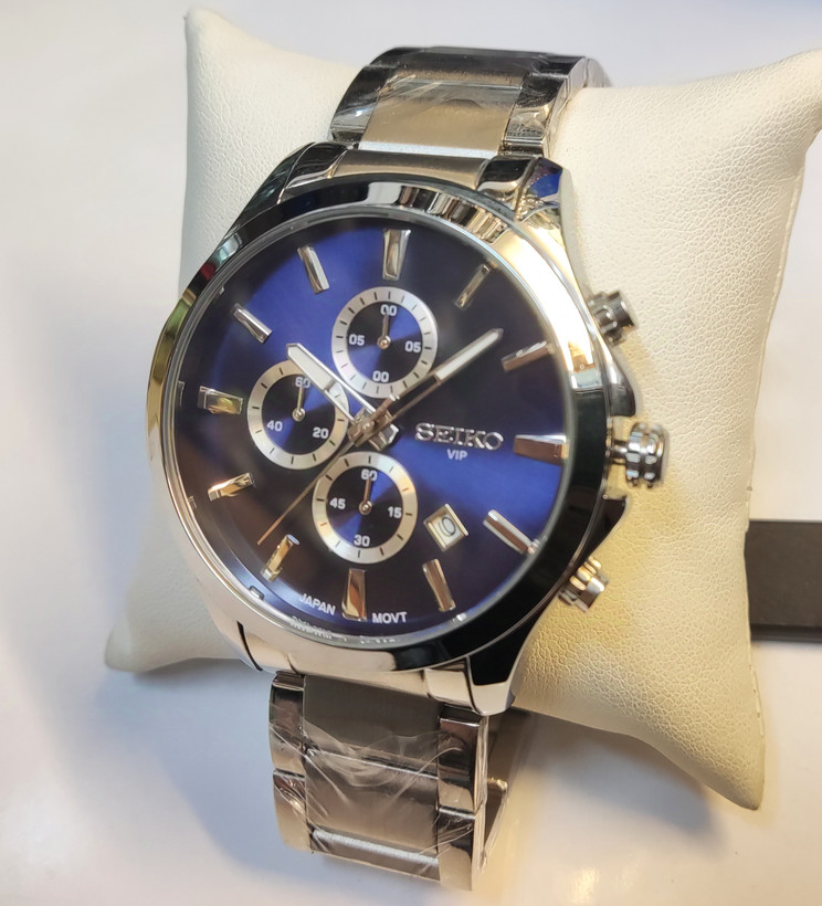 ساعت مچی مردانه SEIKO سیکو فلزی سه موتور فعال کورنوگراف بندو قاب استیل صفحه سورمه ای کد 8018