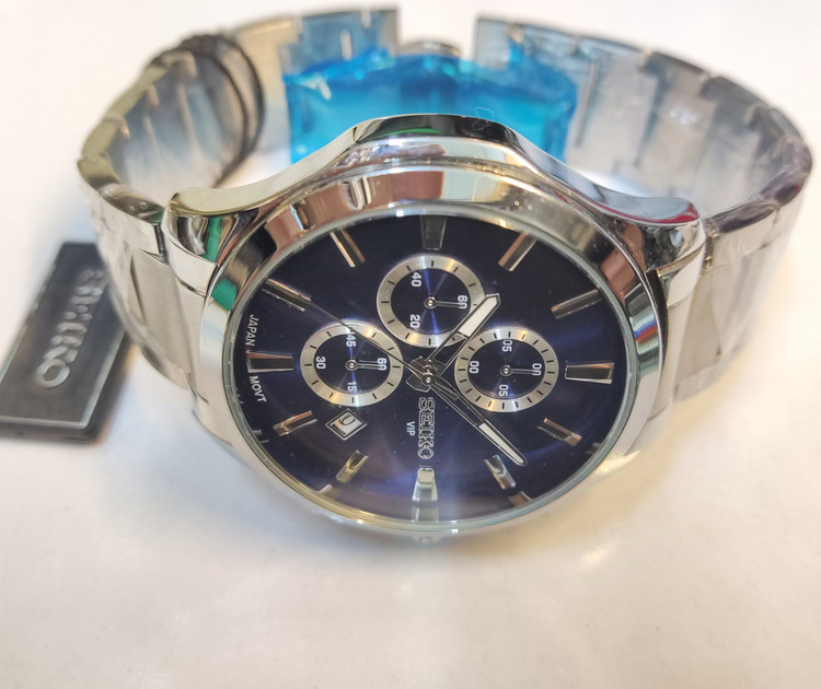 ساعت مچی مردانه SEIKO سیکو فلزی سه موتور فعال کورنوگراف بندو قاب استیل صفحه سورمه ای کد 8018