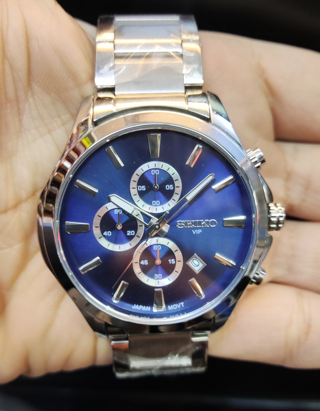 ساعت مچی مردانه SEIKO سیکو فلزی سه موتور فعال کورنوگراف بندو قاب استیل صفحه سورمه ای کد 8018