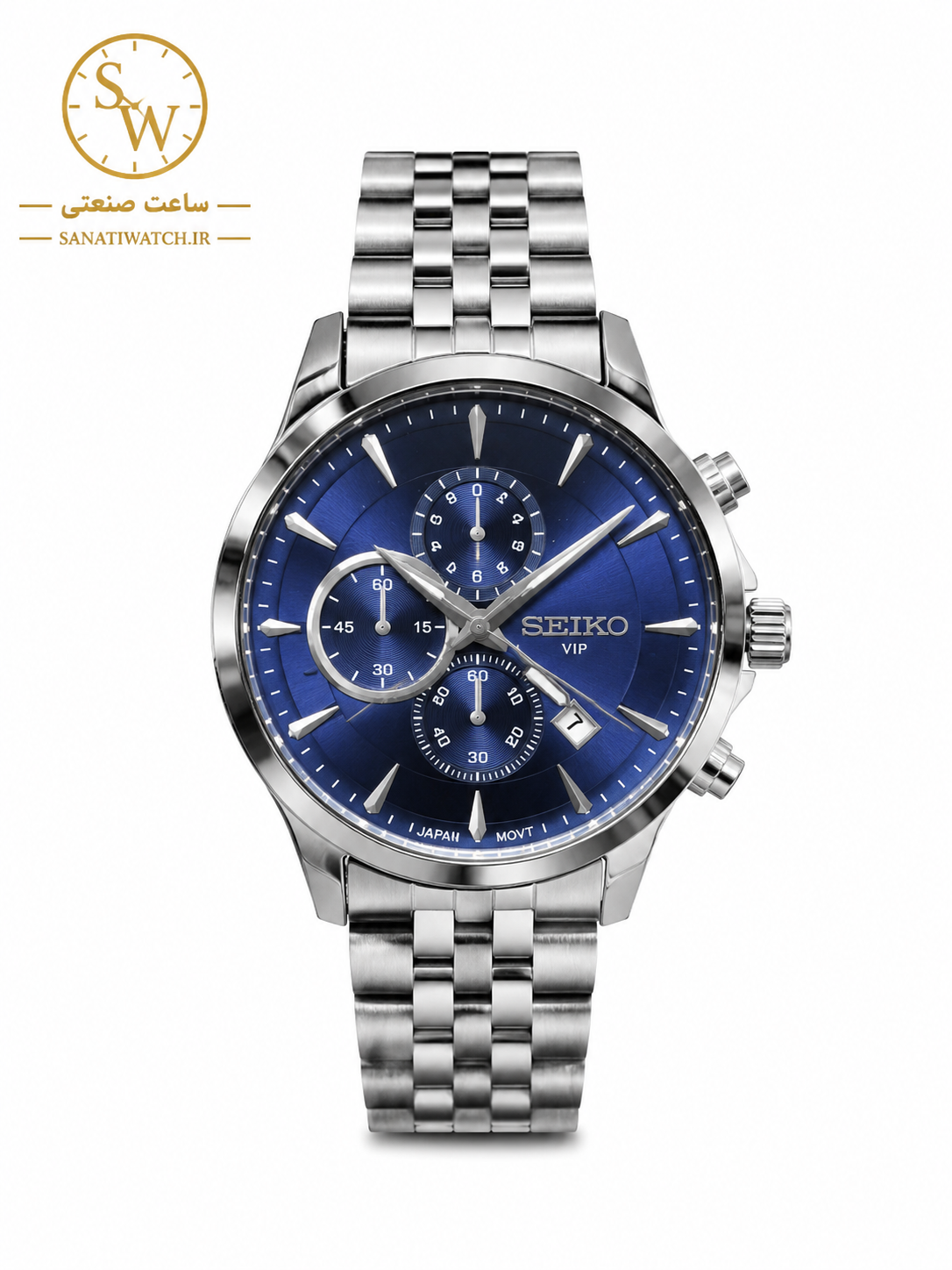 ساعت مچی مردانه SEIKO سیکو فلزی سه موتور فعال کورنوگراف بندو قاب استیل صفحه سورمه ای کد 8021