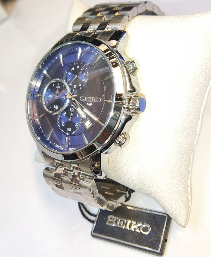 ساعت مچی مردانه SEIKO سیکو فلزی سه موتور فعال کورنوگراف بندو قاب استیل صفحه سورمه ای کد 8021