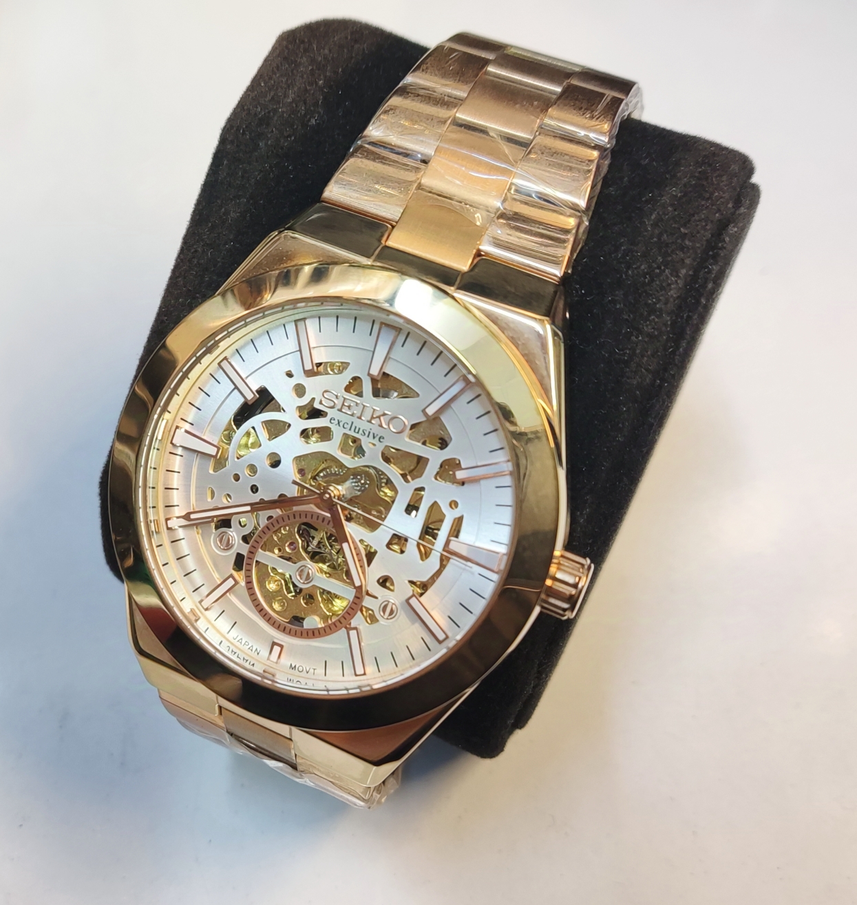 ساعت مچی مردانه SEIKO سیکو فلزی اتوماتیک مکانیکی اسکلتون درب پشت شیشه ای بند رزگلد صفحه استیل کد 3040