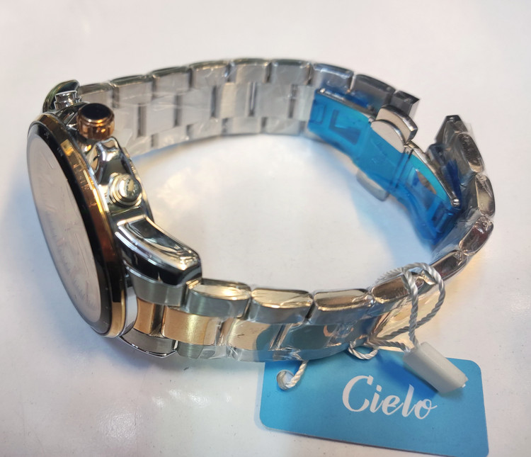 ساعت مچی مردانه CIELO سیلو فلزی سه موتور فعال فول تایم قاب و بند استیل رزگلد صفحه استیل شیشه رنگی رزگلد کد 1750