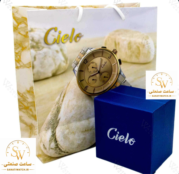 ساعت مچی زنانه CIELO سیلو فلزی کلاسیک ظریف بند رزگلد استیل قاب استیل صفحه بادمجانی دور صفحه نگین دار کد 1758